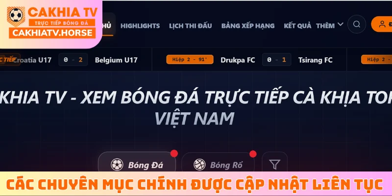 Các chuyên mục chính được cập nhật liên tục trên Cakhiatv