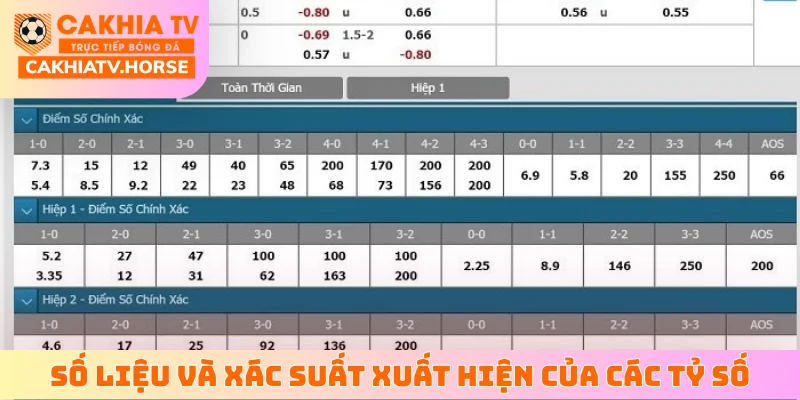 Số liệu và xác suất xuất hiện của các tỷ số